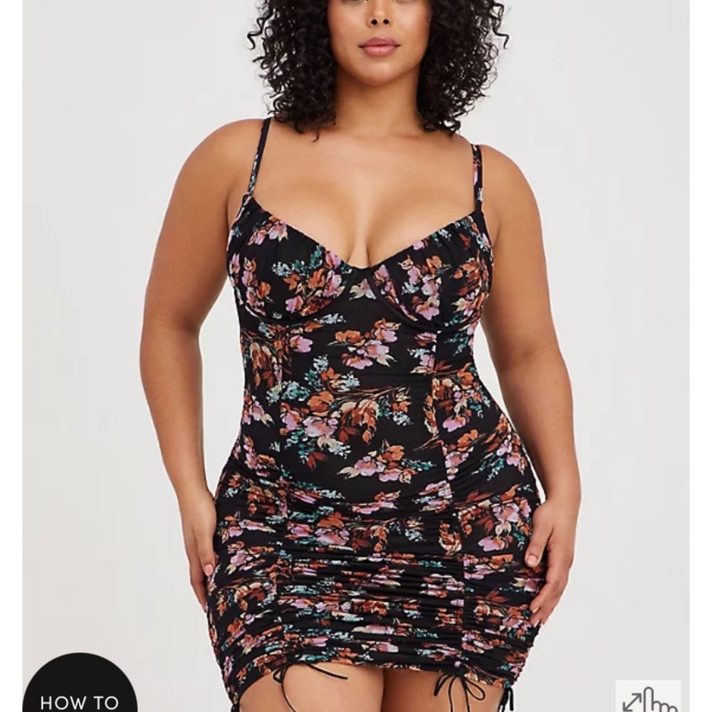 LAST ONE Torrid Size 1 Black Mesh Floral Ruched Drawstring Chemise NWT